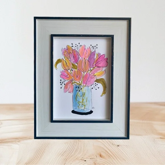 Framed Floral Artwork with Pink and Gold Accents - Picture 7 of 9